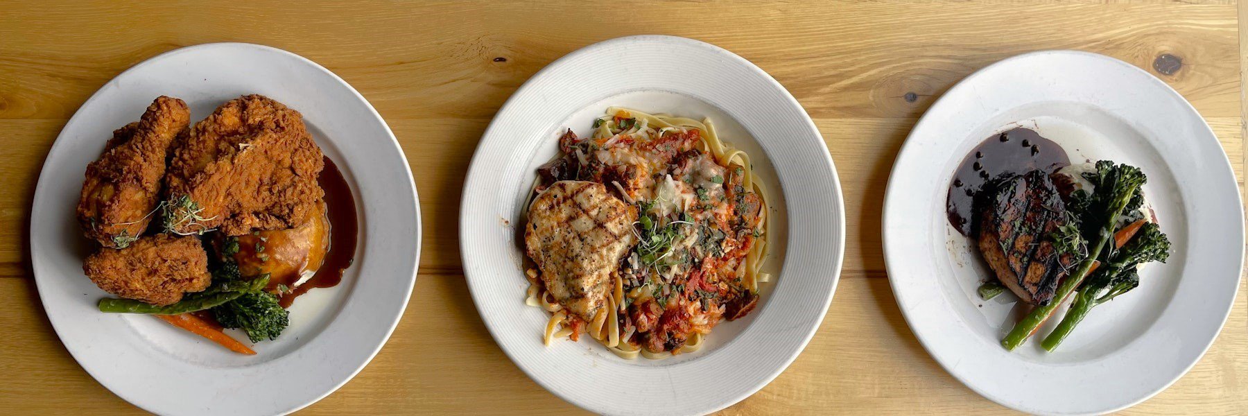 Three Sunset Special entrees plated